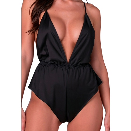Passion Sensie Black Satin Bodysuit L/XL - Elegant Versatile Design