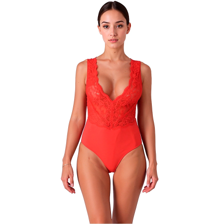 PASSION Evalie Bodysuit Red S/M - Elegant Lace & Open Back Design