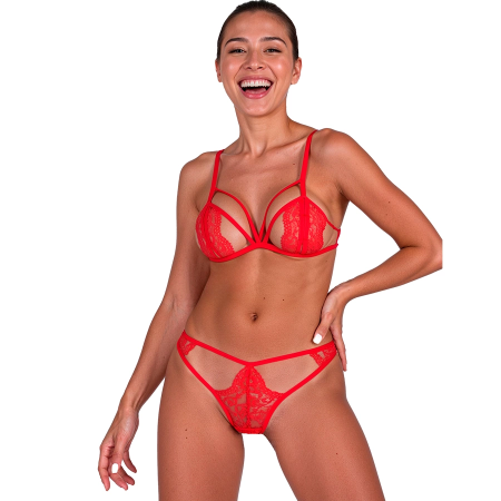 PASSION ANUVERA Lingerie Set L/XL Fire Brick - Lace Bra & Thong