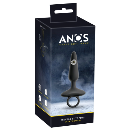 ANOS Flexible Vibrating Silicone Plug 15 cm with Ring Handle Black