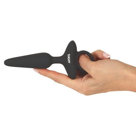 ANOS Flexible Vibrating Silicone Plug 15 cm with Ring Handle Black