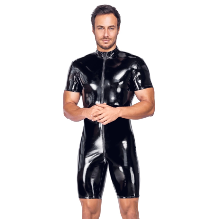 Black Level Men's Short Vinyl Club Playsuit L, Glossy Finish