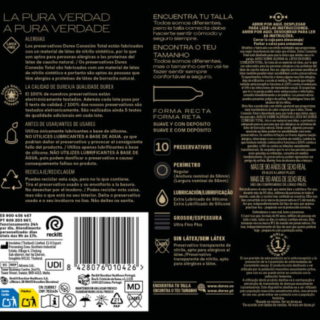 Durex Total Connection XL Ultra Thin Latex-Free Nitrile Condoms 10-Pack