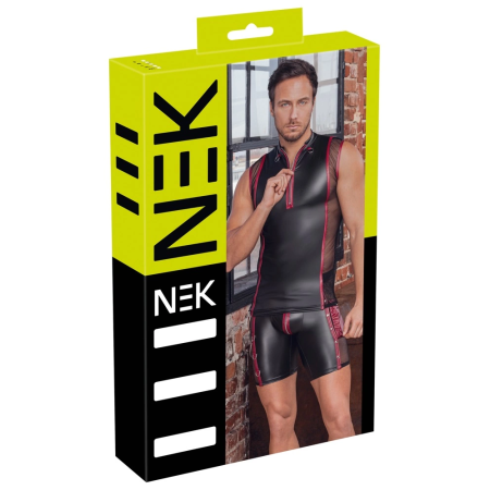 NEK Sleeveless Matte Shirt L Black-Red with Mesh and Zipper Accent