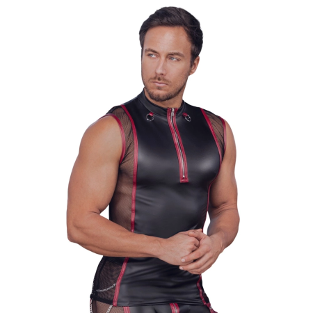 NEK Men's Sleeveless Matte Shirt Black-Red M Modern Mesh Design