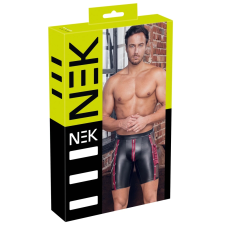 NEK Men's Matte Look Pants M with Red Stripes, Chains, and Cargo Pocket