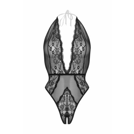 Dina Lace Bodysuit by Body - Halter Neck, Elegant Mesh & Bow Detail L/XL