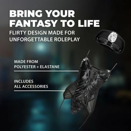 Leg Avenue Police Uniform Set S/M Black - Wetlook Bodysuit & Cap