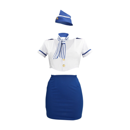Obsessive Stewardess Uniform Set S/M Blue & White Flight Attire