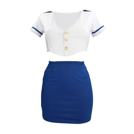 Obsessive Stewardess Uniform Set S/M Blue & White Flight Attire