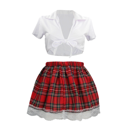 Shots Schoolgirl Costume S/M White - Pleated Skirt & Fitted Blouse Set