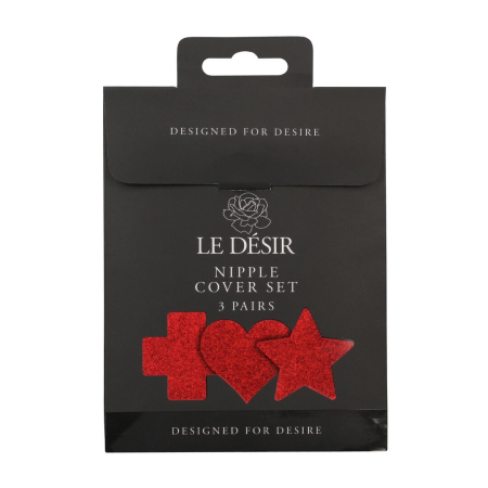 LUXE Nipple Cover Set Cross Star Heart Red - 3 Pair Decorative Pack
