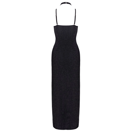 Cottelli PARTY Long Shimmer Dress XL, Black, Elegant High-Slit Design