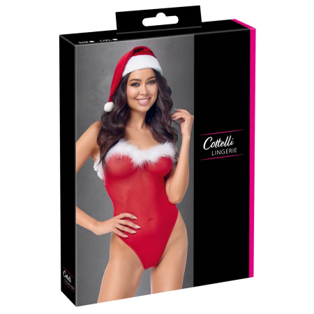 Cottelli LINGERIE X-Mas Set S/M - Festive Red Bodysuit & Velvet Hat