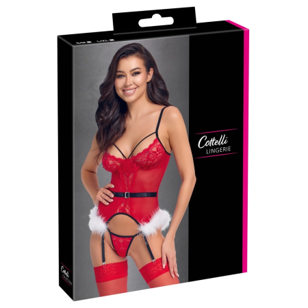 Cottelli LINGERIE X-Mas Basque L/XL - Festive Lace & Powernet Set