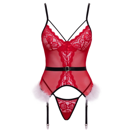Cottelli LINGERIE X-Mas Basque Set S/M - Red Lace Festive Design