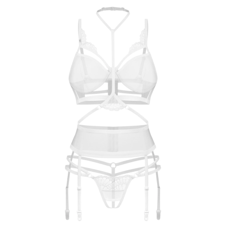 Obsessive Premisis L/XL Three-Piece White Lace Intimate Set