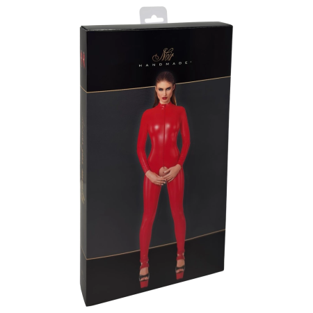 Noir Handmade Powerwetlook Jumpsuit Red M - Crotchless Design