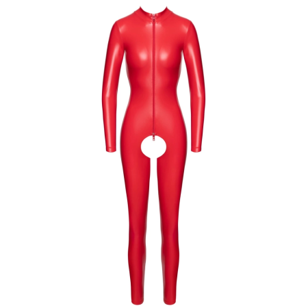 Noir Handmade Red Powerwetlook Jumpsuit S - Crotchless, Long Sleeve