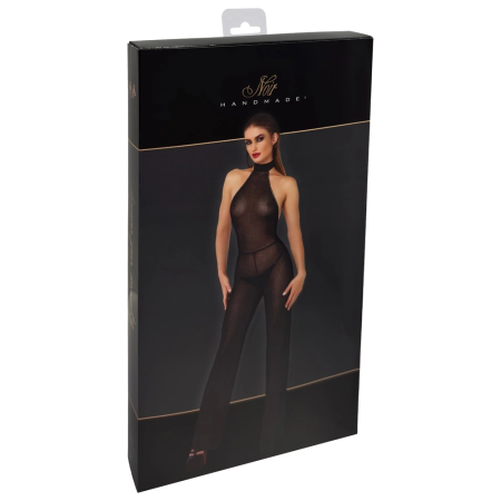 Noir Handmade L Sparkling Cold Shoulder Black Jumpsuit Stand Collar