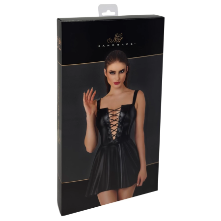 Noir Handmade Powerwetlook Mini Dress with Adjustable Front Lacing M