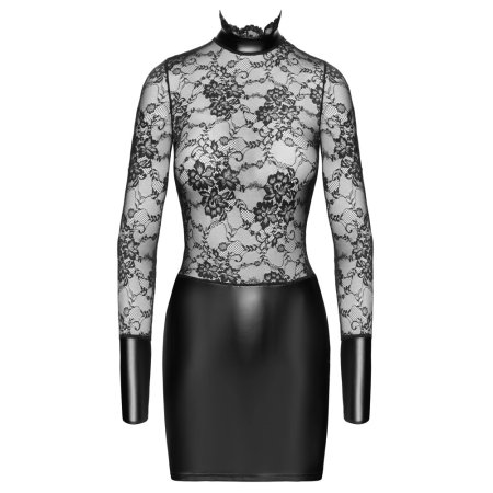Noir Handmade Mini Dress L Floral Lace & Powerwetlook Black