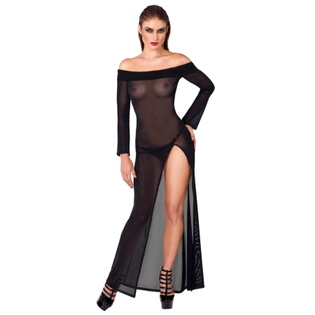 Noir Handmade Long Transparent Black Evening Dress L Size