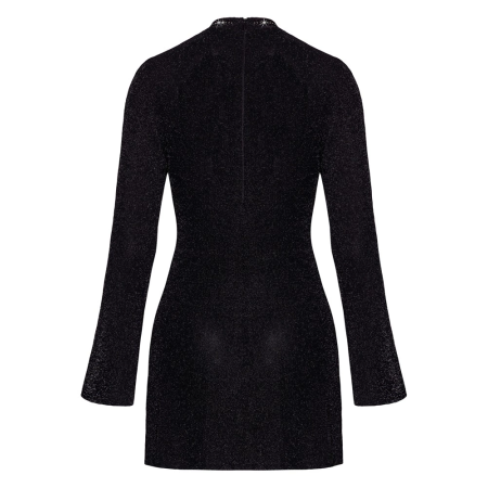 Noir Handmade Mini Dress L Black Sparkling Mesh Trumpet Sleeves