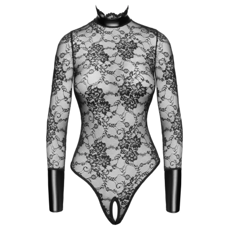 Noir Handmade Body L - Black Lace Bodysuit with Stand-Up Collar