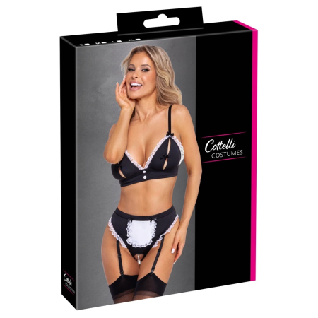 Cottelli COSTUMES Maid Set S - Black & White Bustier with Suspender Briefs