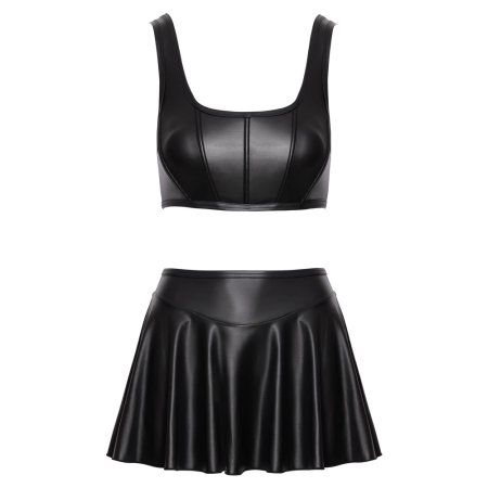 Cottelli PARTY Set - Black Matte Crop Top & Mini Skirt, Size M, Shaping Design