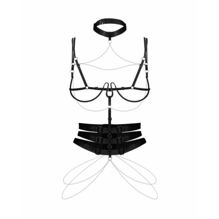 Obsessive Premisis Harness Black - Adjustable Bodysuit with Silver Accents S/M/L