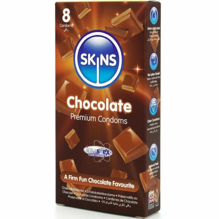 Skins Chocolate Premium Condoms 8-Pack - Scented, Extra Lubricated, Natural Latex