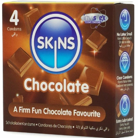 Skins Chocolate Premium Latex Condoms 4-Pack - Enhanced Aroma & Comfort