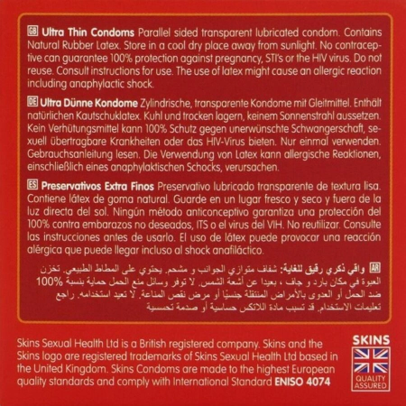 Skins Ultra Thin Premium Latex Condoms 4-Pack | Extra Lubricated, 55mm