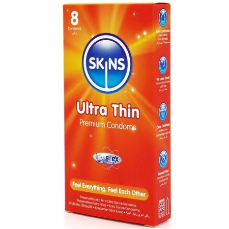 Skins Ultra Thin Premium Latex Condoms 8-Pack - Extra Lubricated, 55mm