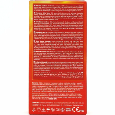 Skins Ultra Thin Premium Latex Condoms 8-Pack - Extra Lubricated, 55mm