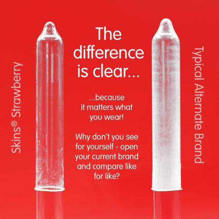 Skins Strawberry Premium Latex Condoms 4-Pack - Extra Lubricated, Fragrant