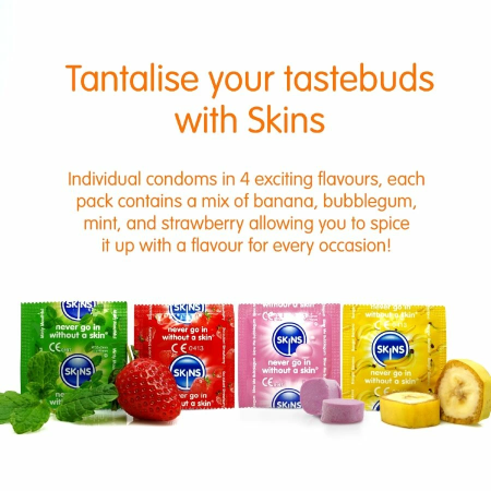 Skins Multi Flavors Premium Condoms 4-Pack - Banana, Mint, Bubblegum, Strawberry