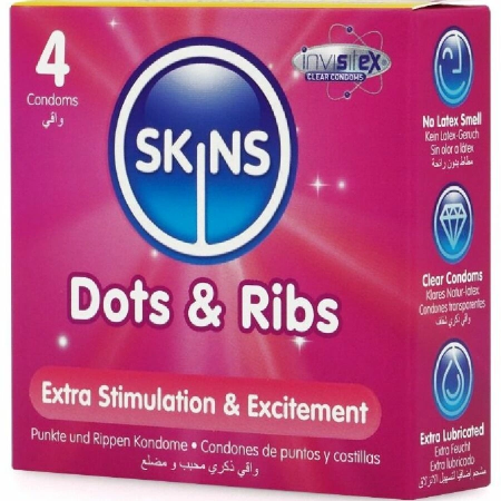 SKINS Dots & Ribs Premium Textured Latex Condoms 4-Pack Vanilla Scent