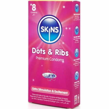 Skins Dots & Ribs Premium 8-Pack Textured Latex Condoms Vanilla Scent