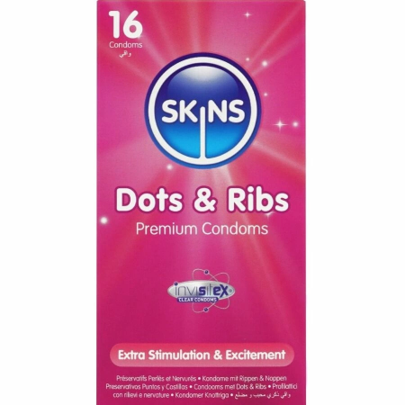 Skins Dots & Ribs Premium 16-Pack Latex Condoms, Vanilla Scent, Textured