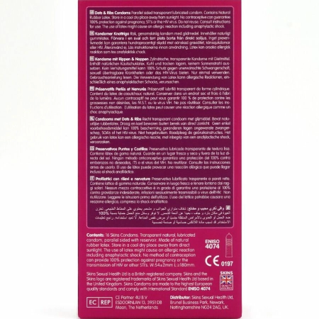 Skins Dots & Ribs Premium 16-Pack Latex Condoms, Vanilla Scent, Textured