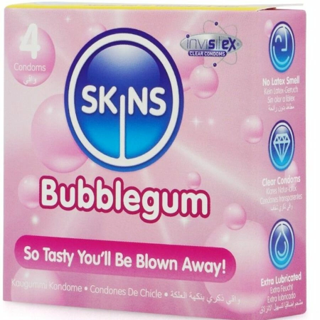 SKINS Bubblegum Premium Latex Condoms 4-Pack Scented Ultra-Thin