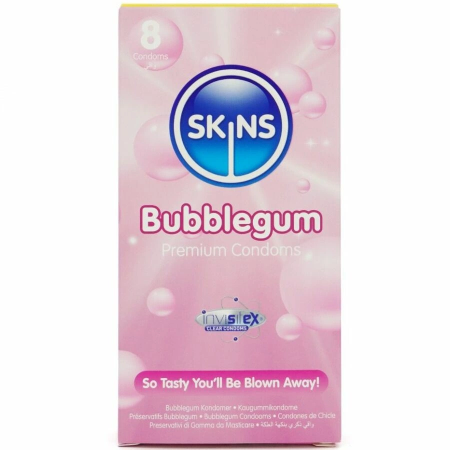Skins Bubblegum Premium Latex Condoms 8pcs - Fruity Aroma, Extra Lubricated