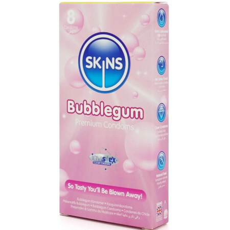 Skins Bubblegum Premium Latex Condoms 8pcs - Fruity Aroma, Extra Lubricated