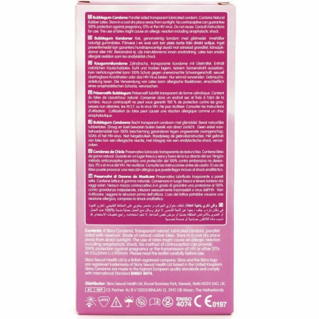 Skins Bubblegum Premium Latex Condoms 8pcs - Fruity Aroma, Extra Lubricated