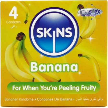 Skins Banana Premium Latex Condoms 4-Pack - Flavored, Extra Lubricated