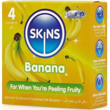Skins Banana Premium Latex Condoms 4-Pack - Flavored, Extra Lubricated