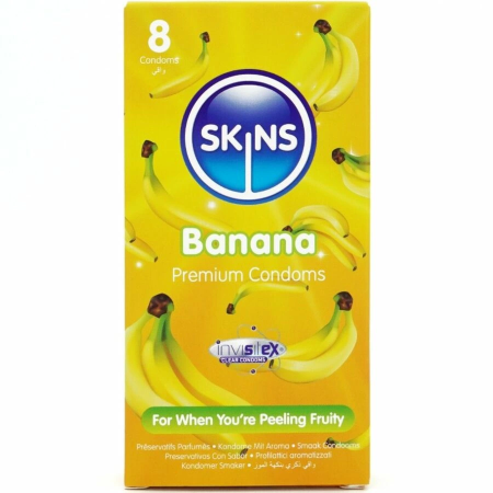 Skins Banana Premium Condoms 8-Pack - Scented, Extra Lubricated, Natural Fit